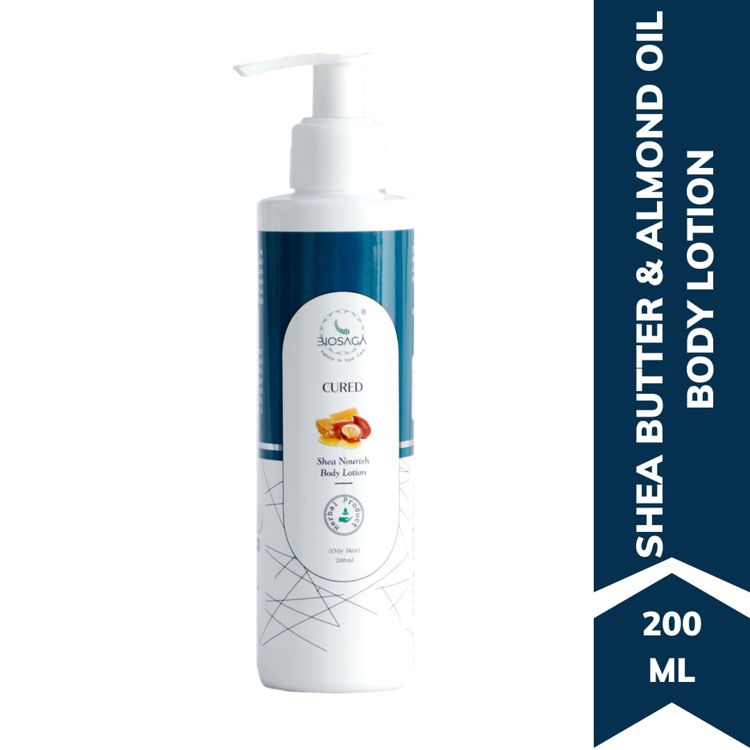 Biosaga CURED Shea Nourish Body Lotion for Dry Skin - Hydrating & Moisturizing Herbal Lotion for Men & Women | 200ml | Perfect for Daily Skincare & After-Shower Hydration