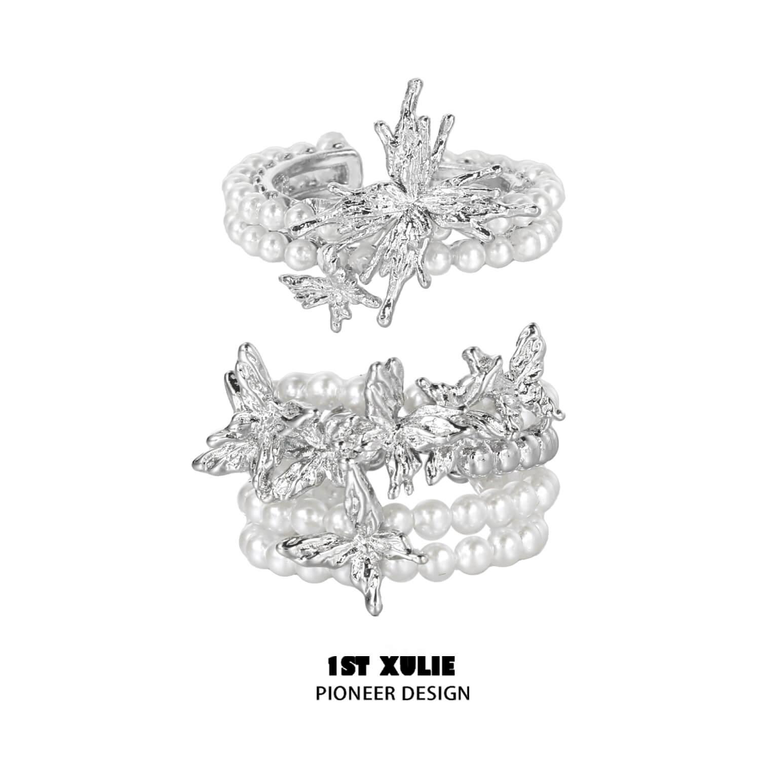 Whiterfly S925 Sterling Silver Butterfly Pearl Rings for Women - Elegant Jewelry Gift for Birthday, Anniversary & Valentine's Day - Perfect for Everyday Wear & Special Occasions