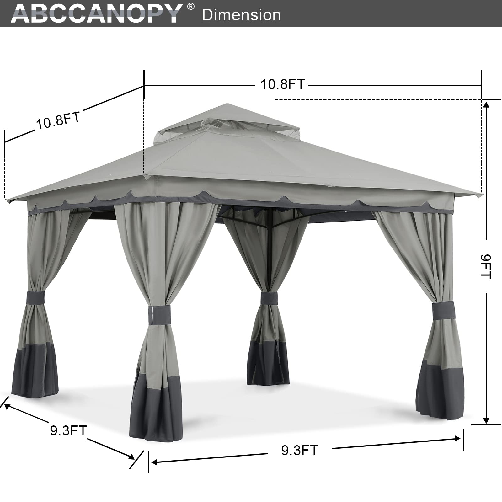 10'x10' ABCCANOPY Outdoor Gazebo with Double Roof & Shade Curtains - Light Gray Patio Canopy for Backyard, Garden, and Outdoor Parties