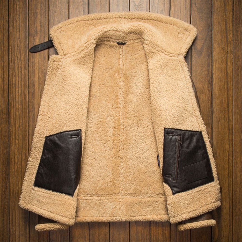 Men's Light Brown Shearling Aviator Jacket - Winter Warm Coat for Outdoor