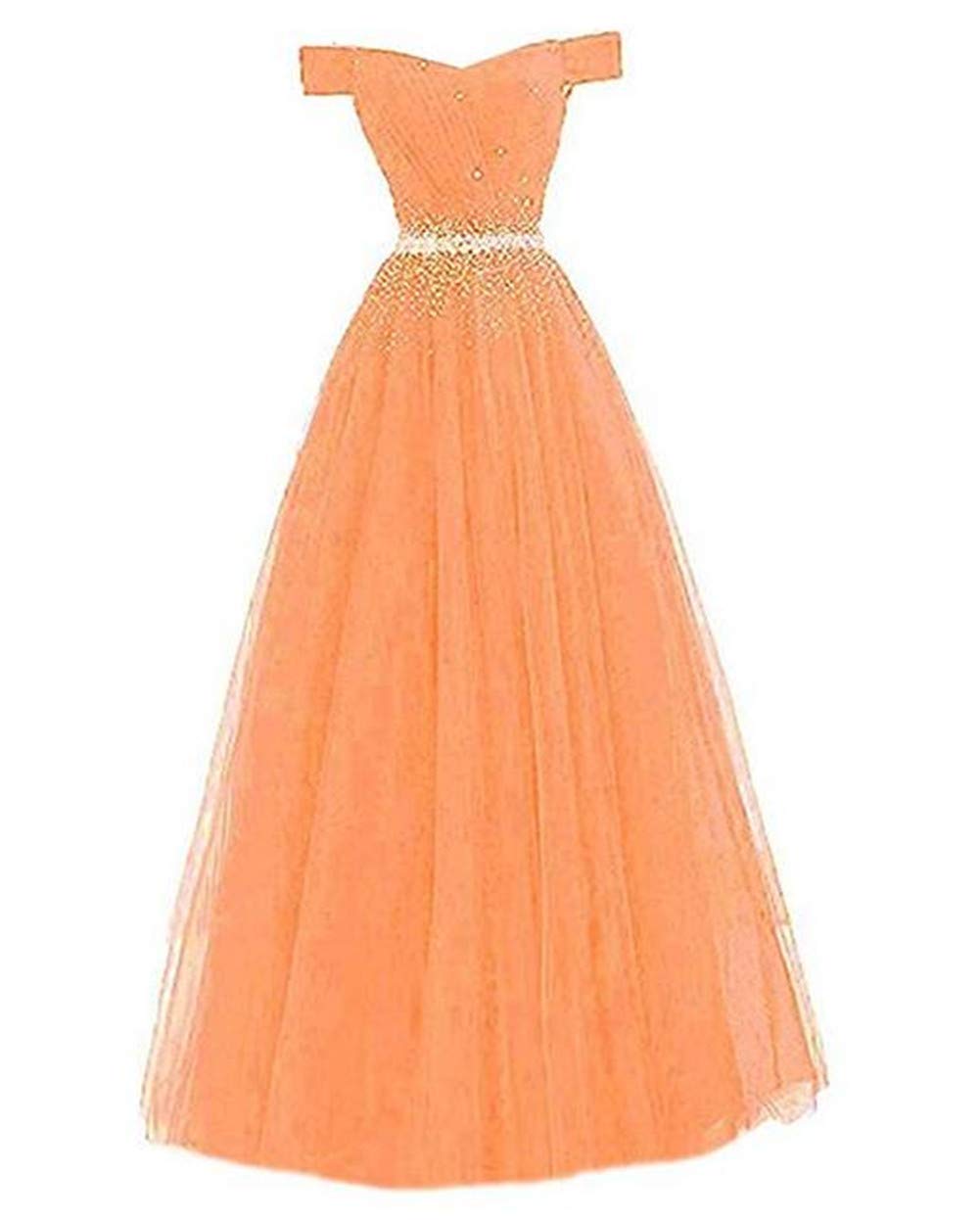 Emanni Women's Off Shoulder Long Prom Dress A Line Tulle Evening Gown for Homecoming, Wedding Guest, Formal Party & Special Occasions