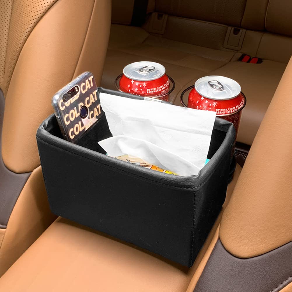 Large-Capacity Car Seat Organizer with 2 Foldable Cup Holders - Multifunctional Car Console Side Storage Box for Water Bottles, Phones, Wallets, Keys & More (Black) | Perfect for Road Trips, Commuting & Family Travel