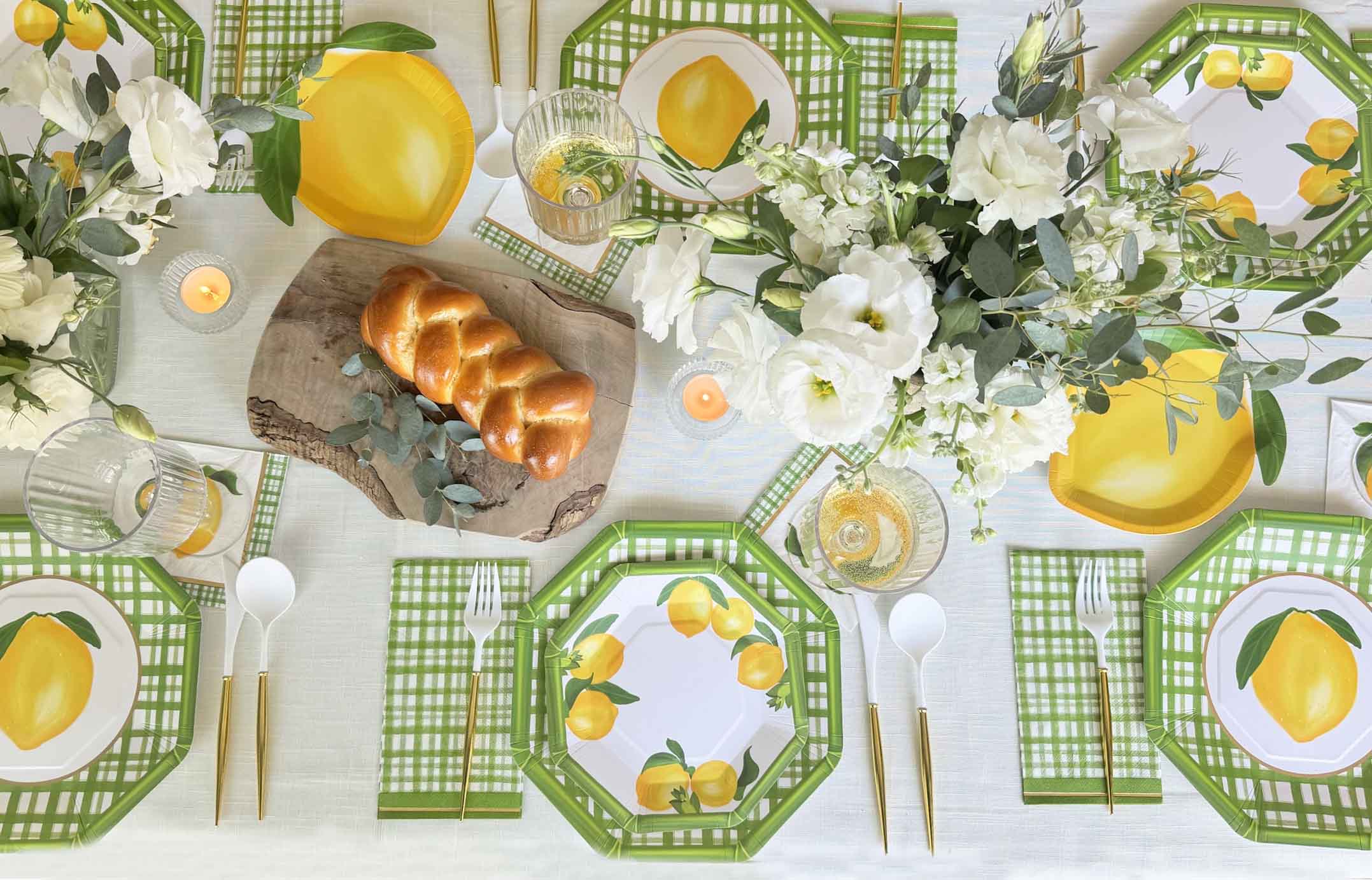 Fresh Lemon & Stem Salad Plates Set of 8 - Elegant Dinnerware for Parties, Picnics & Home Decor | Durable & Stylish Tableware for Everyday Use