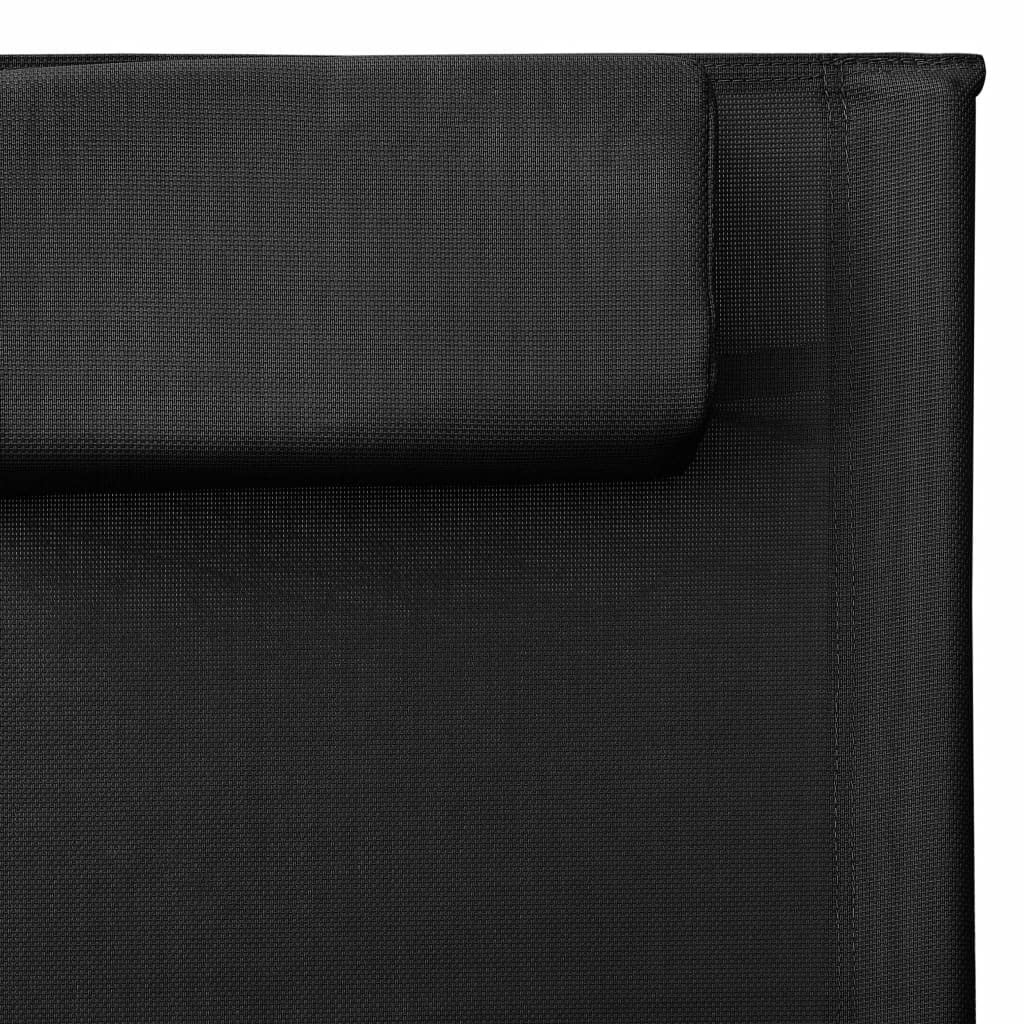 Premium Sun Lounger - Outdoor Lounge Chair for Beach, Poolside & Patio - Weather-Resistant Textilene Fabric with Removable Pillow - Perfect for Backyard, Balcony, Garden & Vacation Homes (Black & Gray)