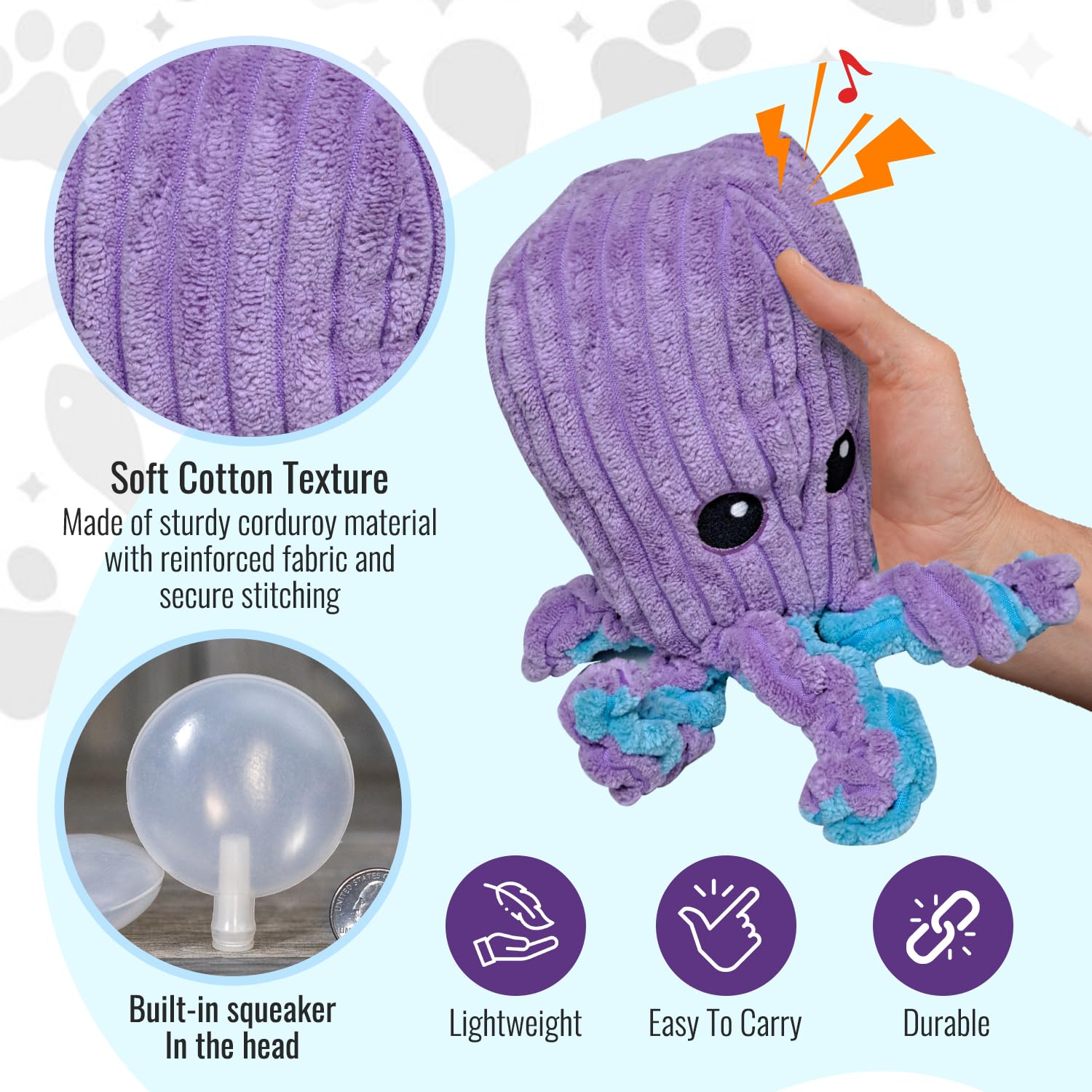 Durable Octopus Dog Chew Toy for Small, Medium & Large Dogs - Squeaky & Crinkle Interactive Puppy Toy for Aggressive Chewers (Purple/Blue) - Perfect for Playtime, Training & Teething Relief