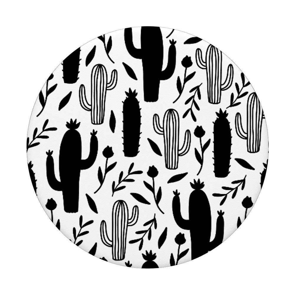 Black and White Cactus Pop Phone Grip - Swappable PopSockets PopGrip for iPhone, Samsung & Tablets | Cute Phone Stand & Sticker for Daily Use, Travel & Selfies