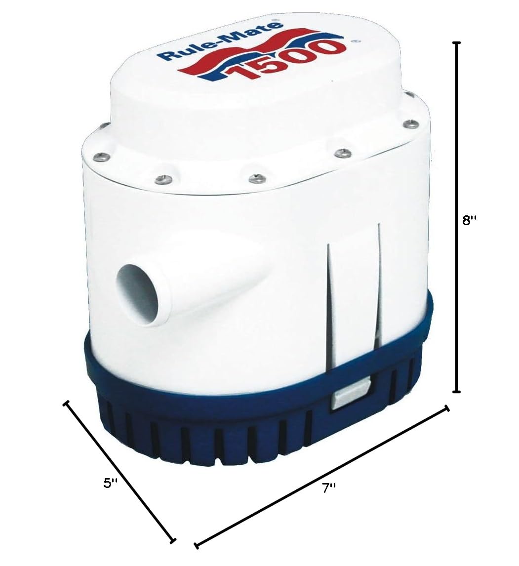Rule-Mate RM1500A 12V Automatic Bilge Pump - 1500 GPH High Capacity Marine Water Pump with No Float Switch Needed | Perfect for Boats, Yachts & Marine Vessels