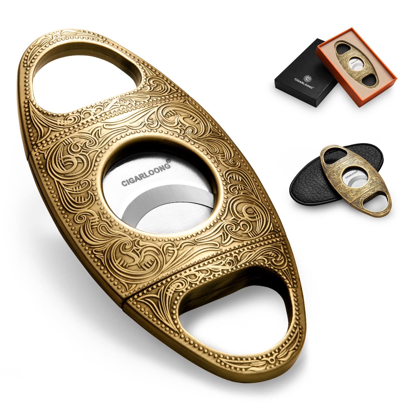 Premium Stainless Steel Bronze Engraved Double Blade Cigar Cutter - Gold Finish | Perfect for Cigar Aficionados, Gifts & Luxury Smoking Accessories | Ideal for Home Bars, Outdoor Smoking & Special Occasions