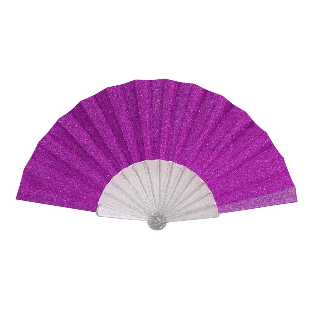 HeyToo Glitter Women's Handheld Fan with Shining Transparent Rib - Elegant Wedding Accessory, Church Ceremony, Festival, Dance Party, Prom, Club & EDM Events - Perfect for Summer Cooling & Stylish Outfits (Purple)