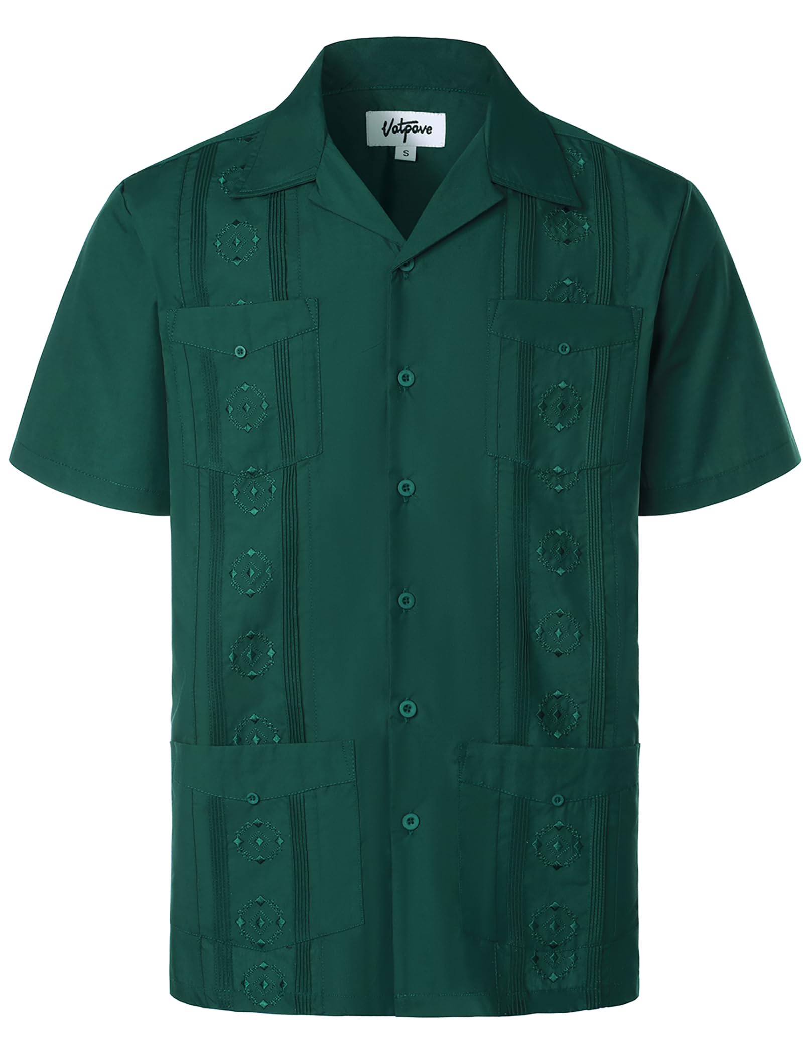 VATPAVE Men's Embroidered Cuban Guayabera Shirts - Casual Short Sleeve Button Down Shirt for Beach, Summer & Tropical Vacations