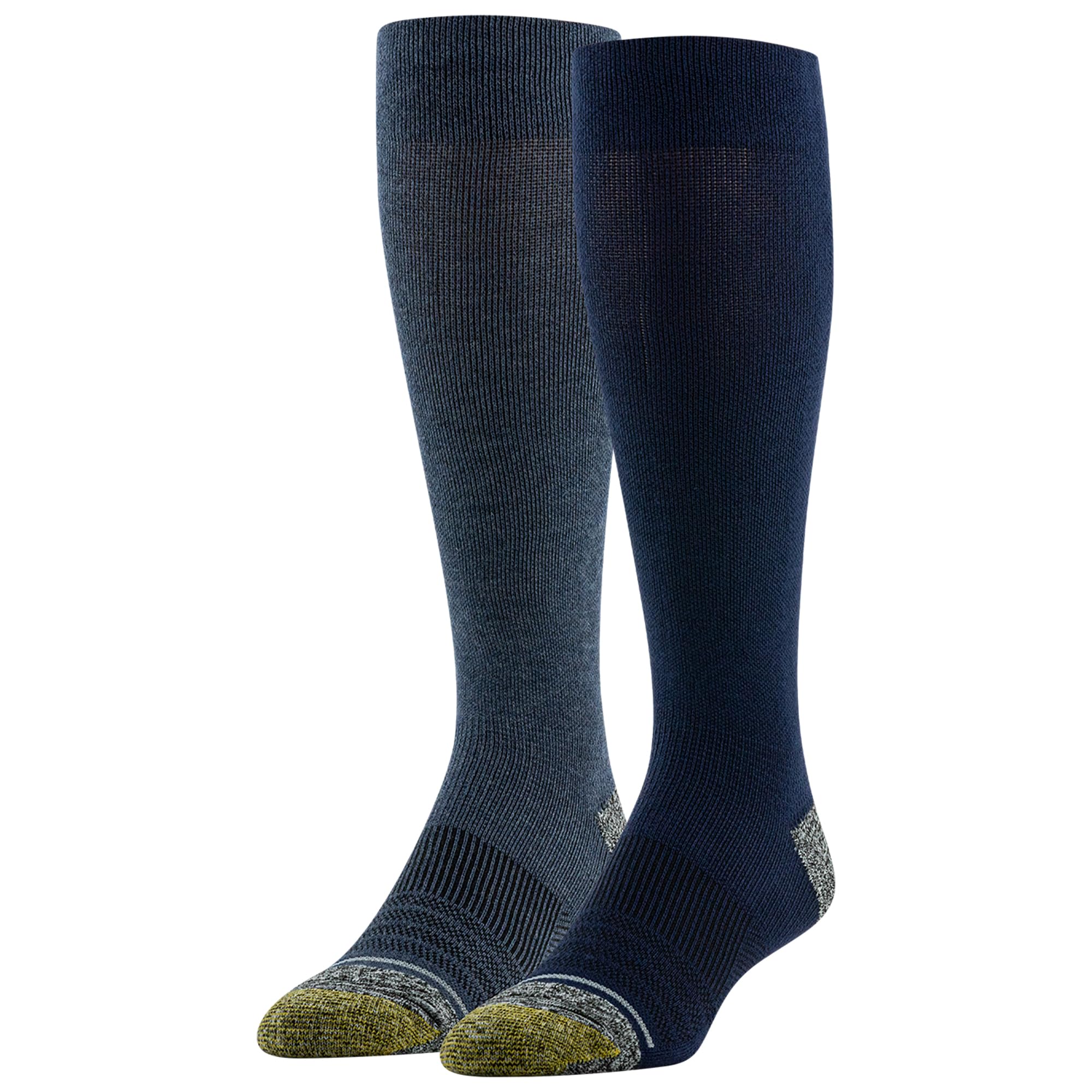 GOLDTOE Men's Mild Compression Over The Calf Comfort Socks - 2 Pairs - Breathable & Supportive for Work, Travel & Everyday Wear