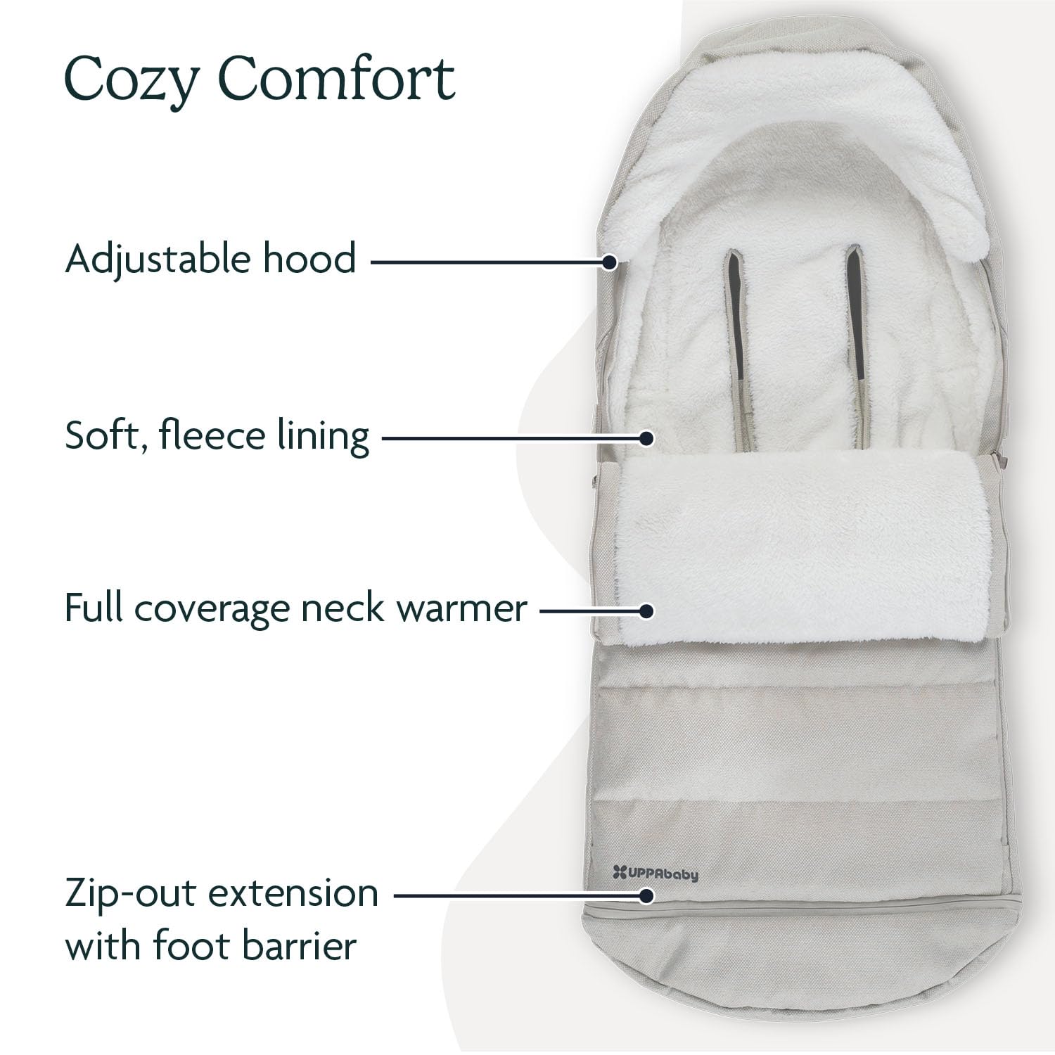 UPPAbaby CozyGanoosh Footmuff - Ultra Soft Weatherproof Stroller Accessory for UPPAbaby Vista/Cruz/Mesa - Winter Stroller Cover with Easy Attachment - Perfect for Cold Weather Walks & Outdoor Adventures - Savannah (Pearl Gray Jacquard)