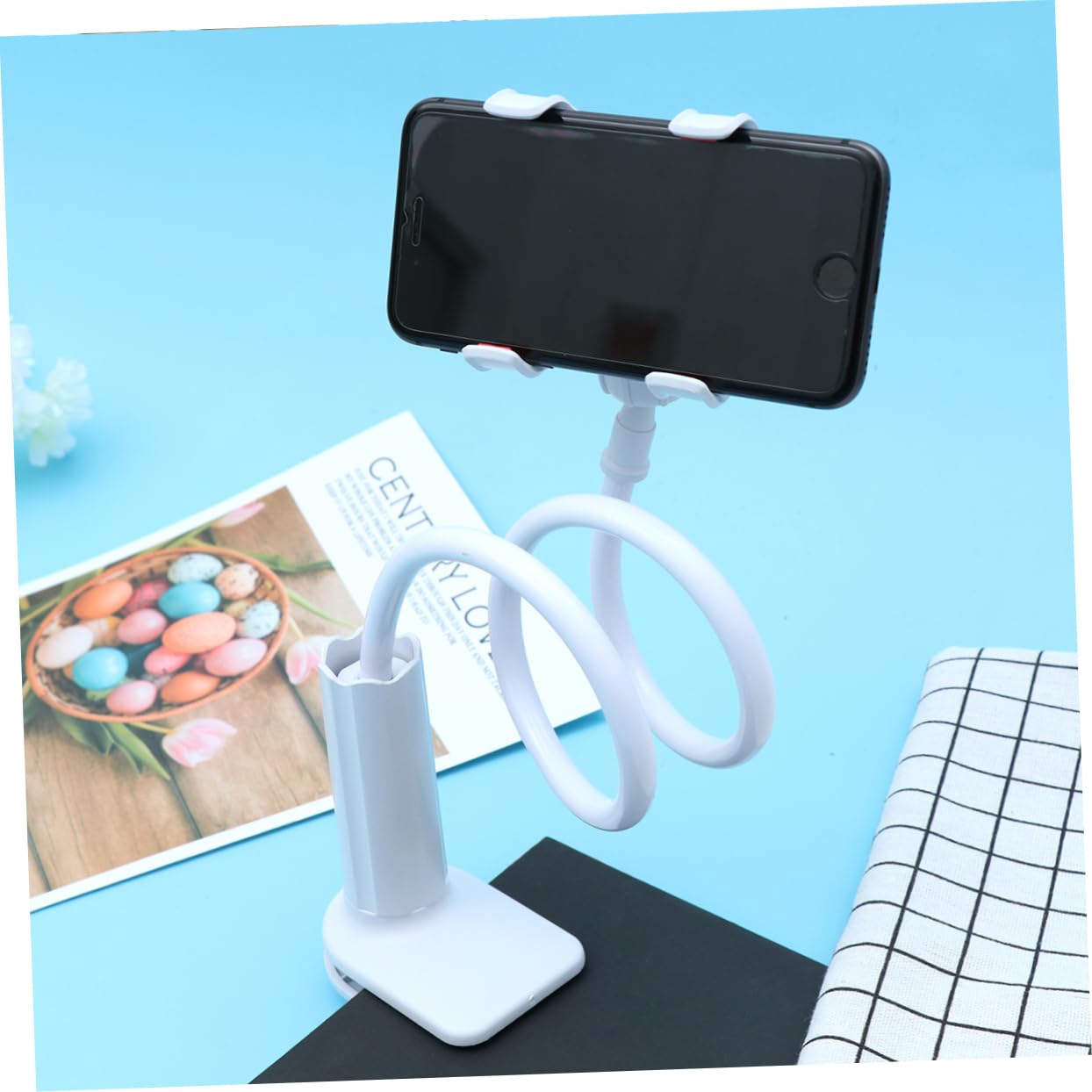 STOBOK 3-Pack White Spiral Phone Stand Holder - Adjustable Lazy Smartphone Kickstand for Desk, Bookshelf & Stamp Drum - Perfect for Reading, Watching Videos & Hands-Free Calling (White)