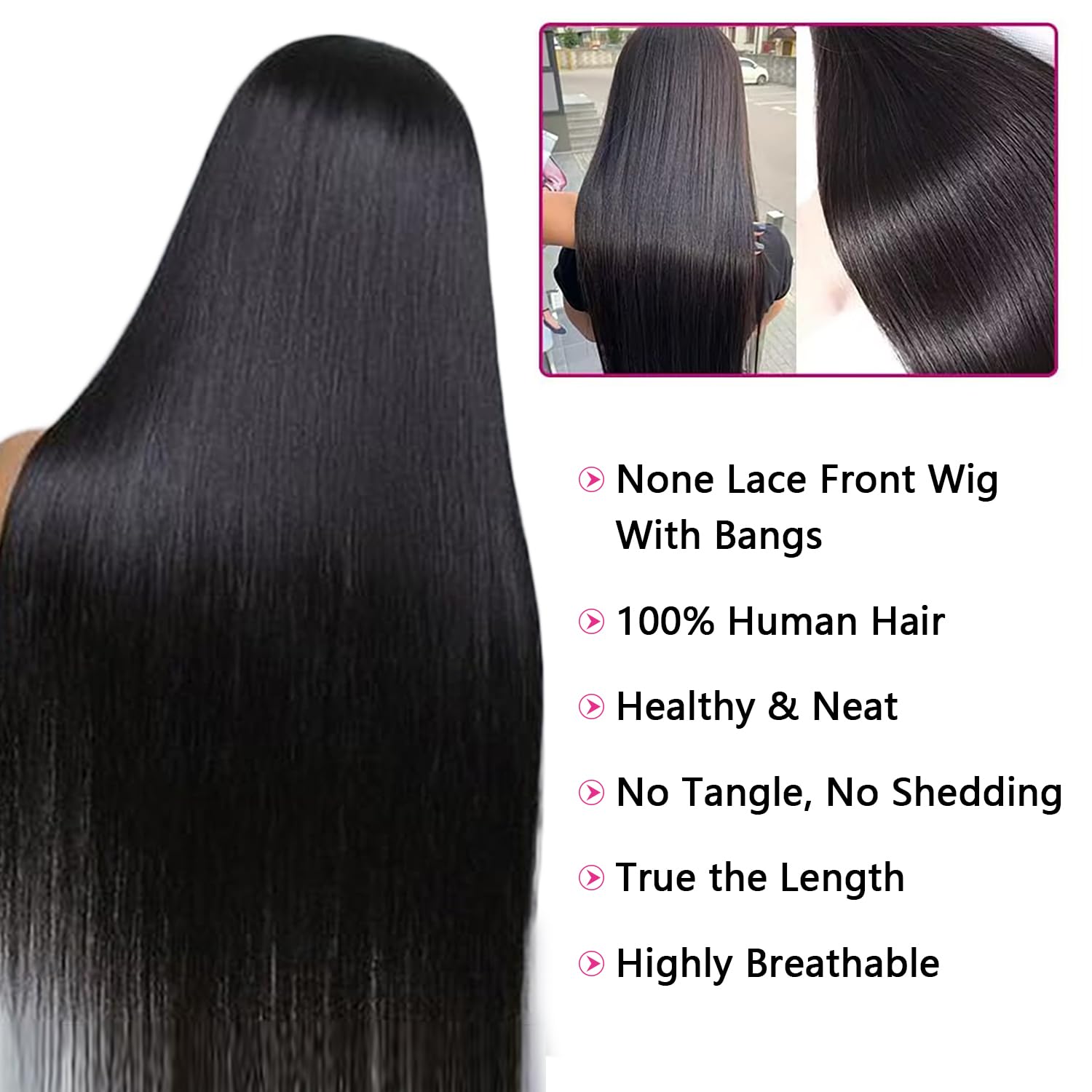 Brazilian Virgin Straight Human Hair Wigs with Bangs - 180% Density Glueless Lace Front Wigs for Black Women (10 Inch, Natural Color) | Machine Made | Perfect for Daily Wear, Parties & Special Occasions