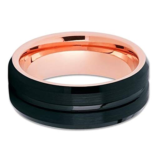 Rose Gold Tungsten Wedding Band for Men - 18k Rose Gold & Black Tungsten Carbide Ring - Anniversary & Engagement Ring - Comfort Fit - Perfect for Weddings, Proposals & Special Occasions