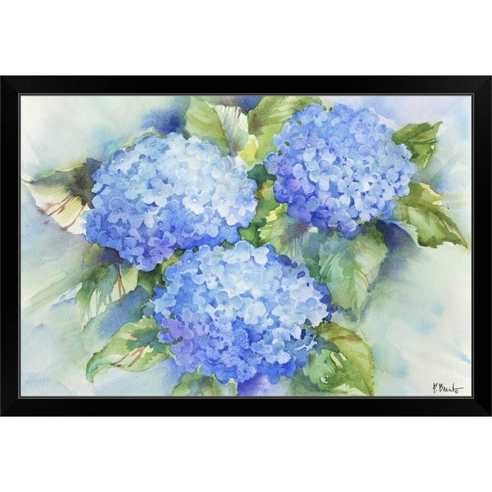 Sky Blue Hydrangea Black Framed Wall Art Print - Botanical Flower Painting for Home & Office Decor - Perfect for Living Room, Bedroom or Gift