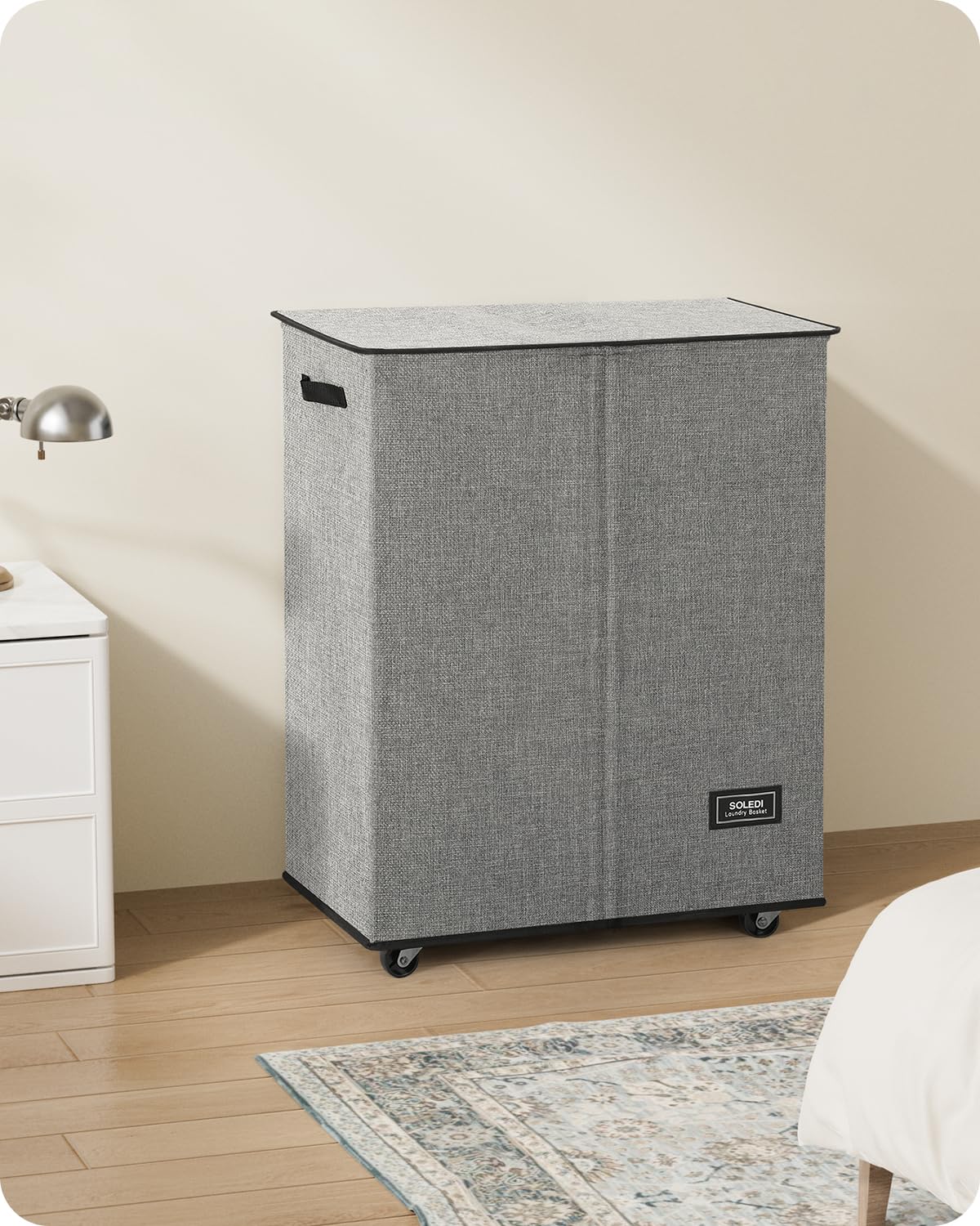 SOLEDI 145L Rolling Laundry Basket with Wheels - 2 Section Laundry Hamper Organizer with Removable Bag, Smooth Wheels for Easy Transport - Perfect for Bedroom, Laundry Room & Dorm Organization