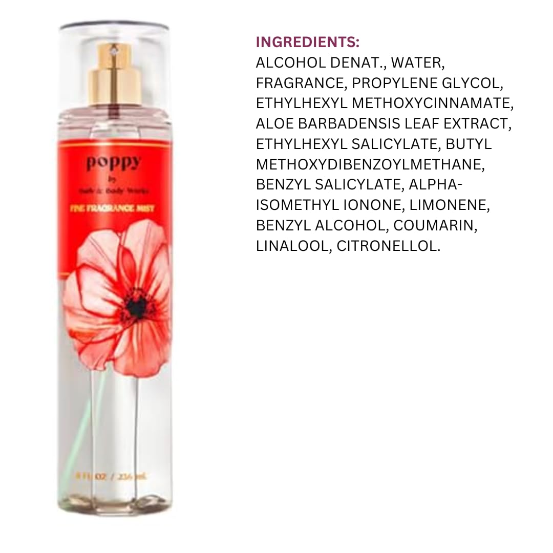 Bath & Body Works Poppy Fine Fragrance Body Mist - 8 Fl Oz Floral Perfume Spray for Women | Fresh & Long-Lasting Scent for Daily Wear, Work, Date Night & Special Occasions