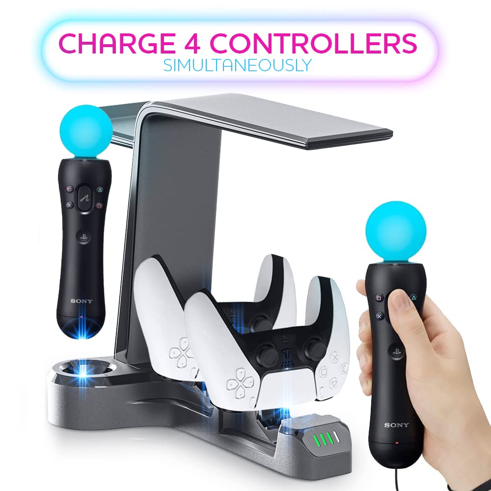 Skywin VR Charging Stand for PS5 - Organize & Charge PSVR Headset & Controllers | Perfect VR Gaming Setup Accessory for Home Entertainment & Display
