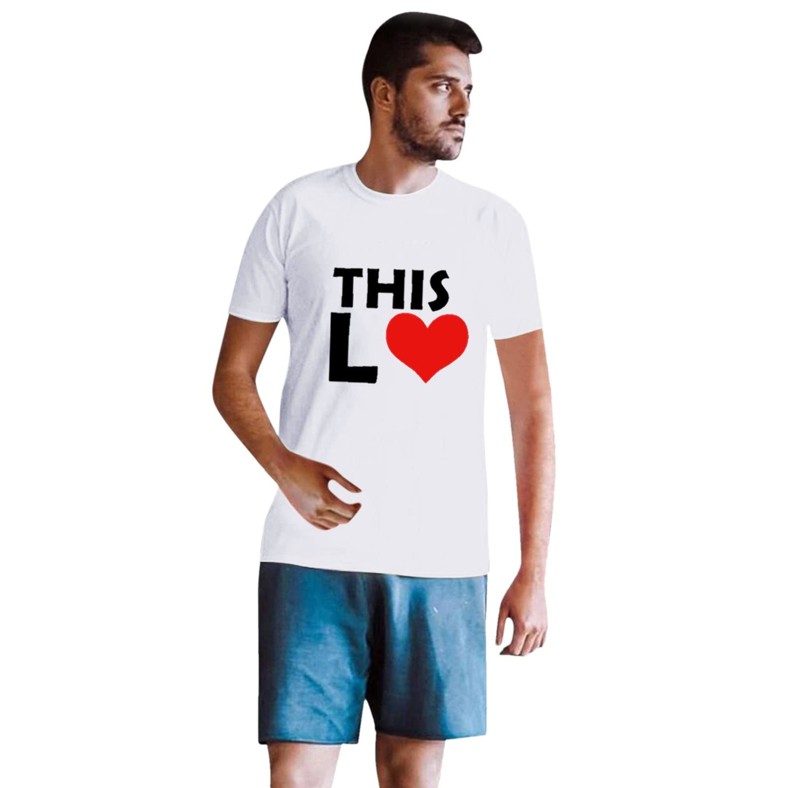 Valentine's Day Matching Couple T-Shirts for Him & Her - Short Sleeve Button-Up Blouse with Love Print - Perfect for Anniversaries, Date Nights, and Romantic Getaways