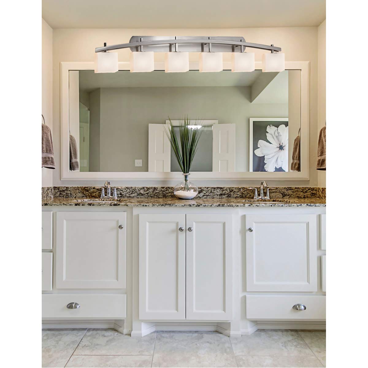 FSN-8596-55-OPAL-NCKL-LED6-4200 Archway 6 Rectangle Shade LED Bathroom Light Bar in Brushed Nickel - Perfect for Modern Bathroom Vanity Lighting, Hallway Illumination & Contemporary Home Decor