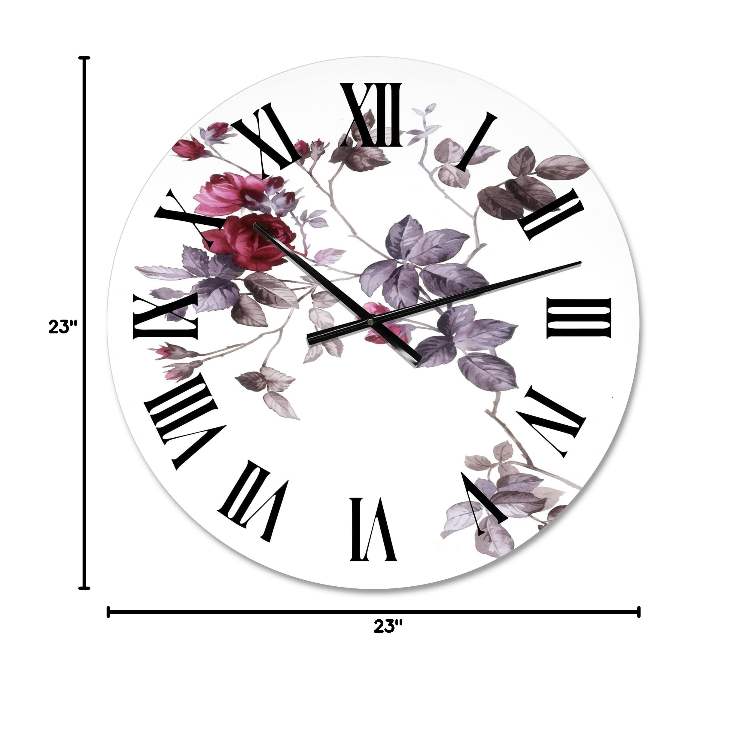 Purple Wildflowers II Large Wall Clock - Floral & Botanical Decor for Home, Office, Living Room | Silent Non-Ticking Modern Clock