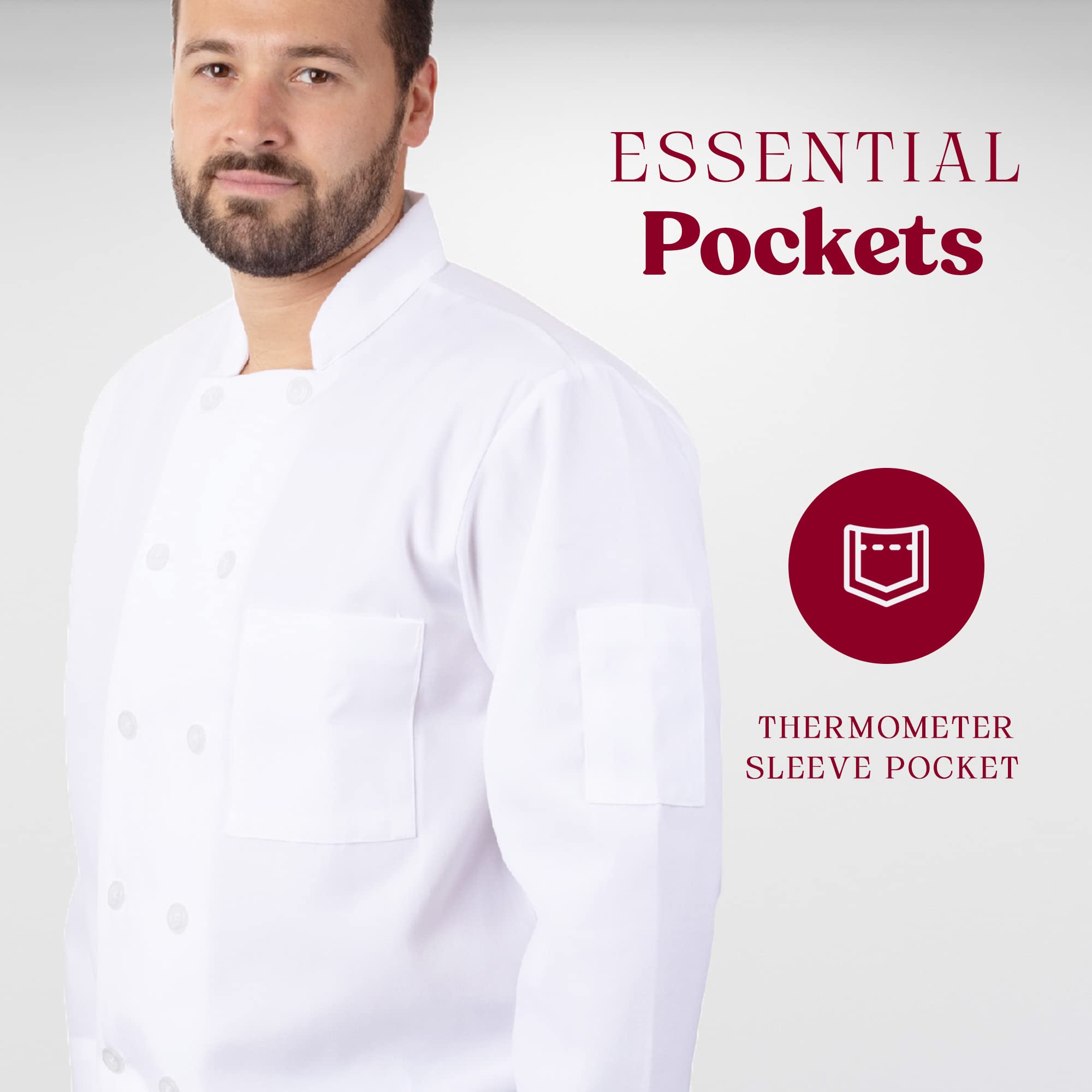 Professional Chef Coats for Restaurant Kitchen Staff - Bulk Pack of 10 White Chef Jackets - Perfect for Cooking, Baking & Culinary School Uniforms