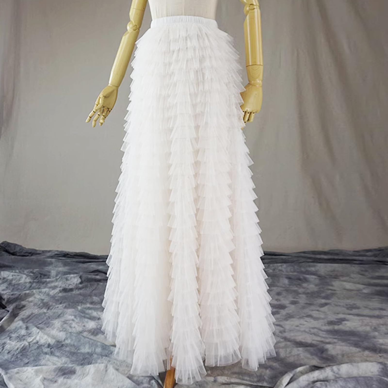 WDPL Women's Elegant Maxi Floor Length Tulle Wedding Skirt with Pleated Ruffles - Perfect for Bridal Gowns, Prom Dresses & Formal Occasions