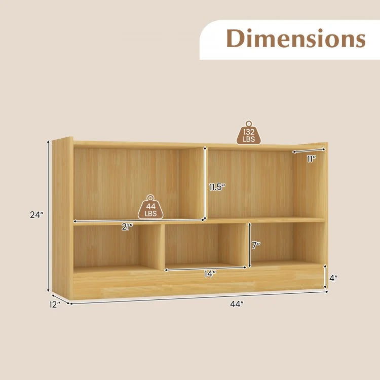 5-Cube Wooden Kids Bookcase with 2 Shelves - Toy Storage Cabinet Organizer in Beige for Bedroom, Playroom & Nursery Organization