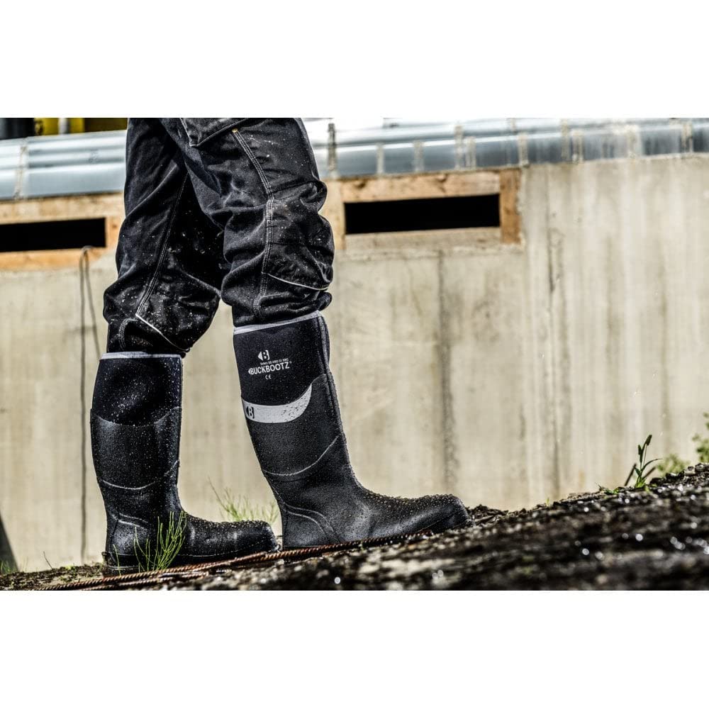 Buckbootz BBZ6000BK Black Safety Wellington Boots - Waterproof, Slip-Resistant Work Boots for Construction, Farming & Outdoor Activities