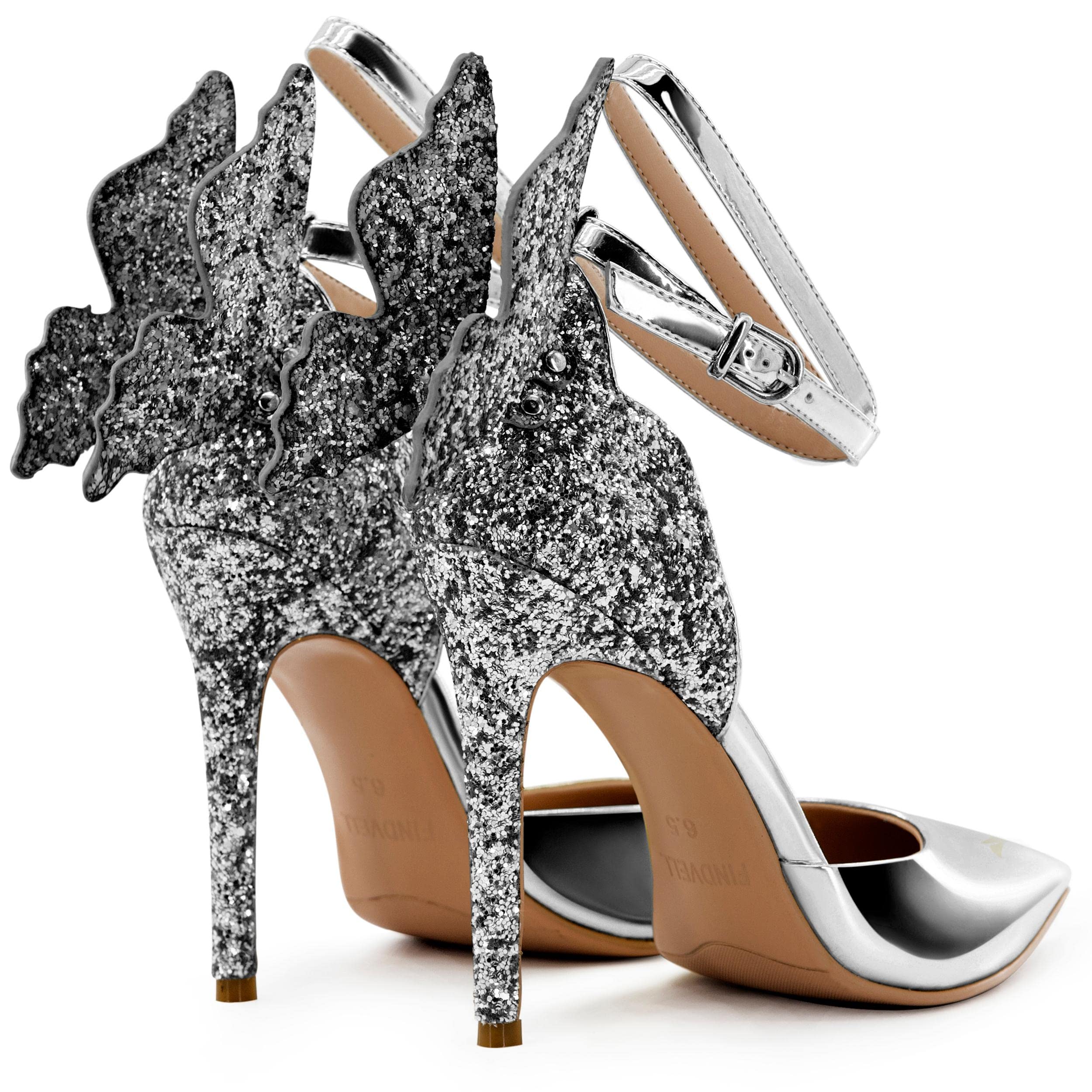 Elegant Gold High Heel Sandals with Butterfly Back & Sparkly Ankle Strap - Women's Sexy Stiletto Pumps for Parties, Weddings & Evening Dresses