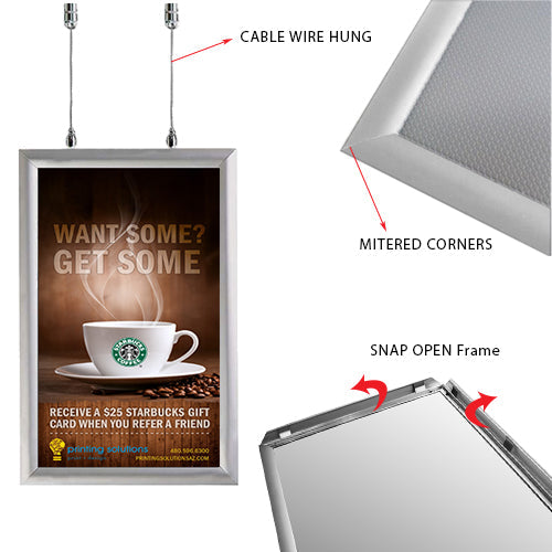 11x17 Ceiling Mount Snap Frame - Two Sided Silver Metal Poster Sign Holder for Retail Displays & Trade Shows | Durable Advertising Solution for Stores, Restaurants & Offices
