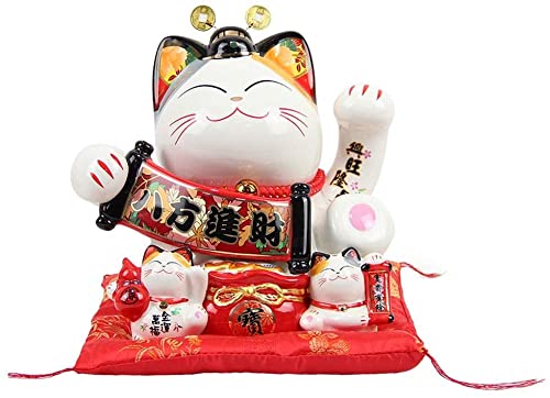 Lucky Cat Ceramic Piggy Bank - Feng Shui Money Cat Desktop Decor for Home & Office, Store Opening Gift, Handcrafted Decoration (Medium Size) - Perfect for Desk Decor, Gift Giving & Feng Shui Wealth Enhancement