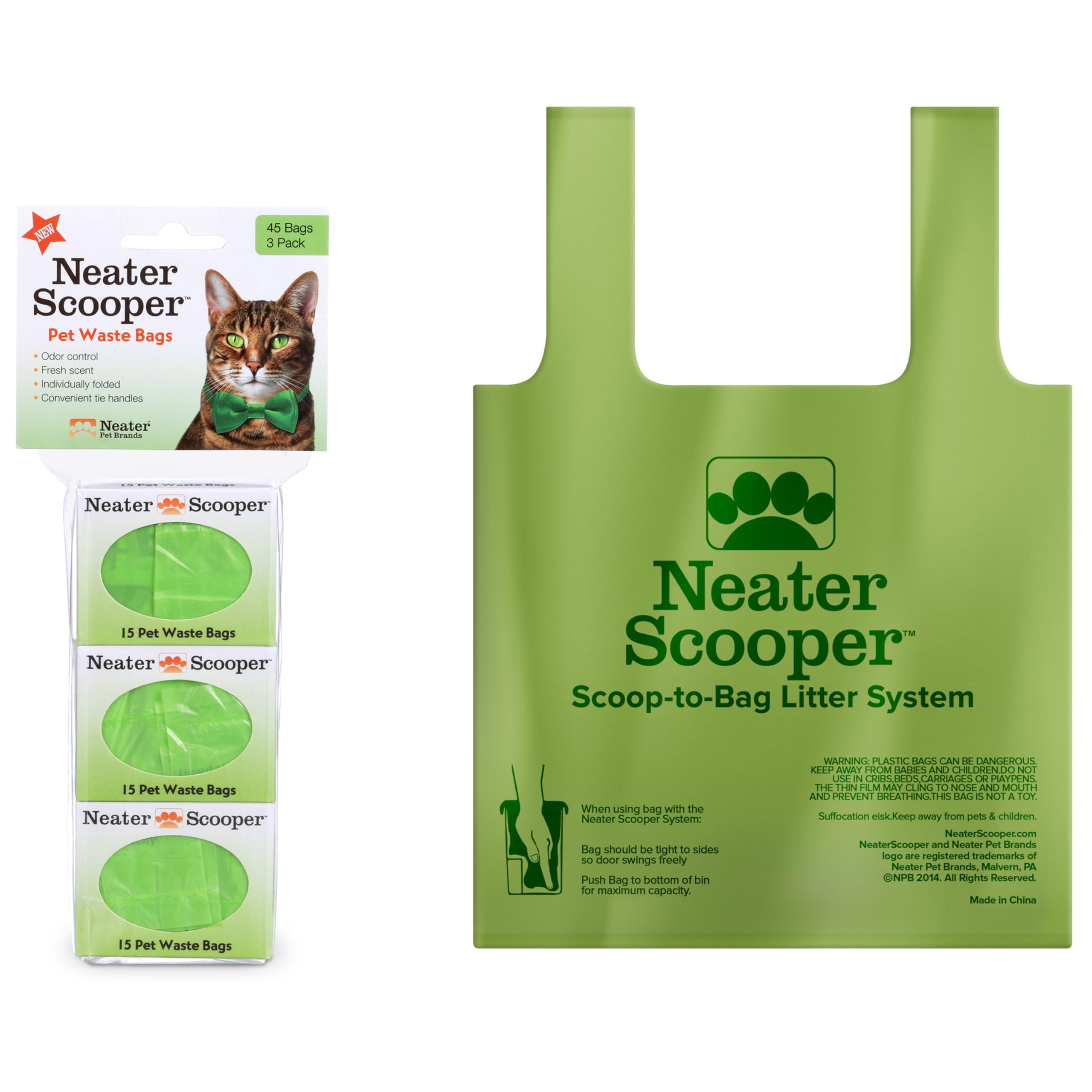 Neater Scooper Standard Size Refill Bags - 45 Count (3 Boxes) for Standard Neater Scooper Litter Box - Durable Pet Waste Bags for Easy Cat Litter Cleaning & Odor Control - Perfect for Multi-Cat Households & Daily Litter Maintenance