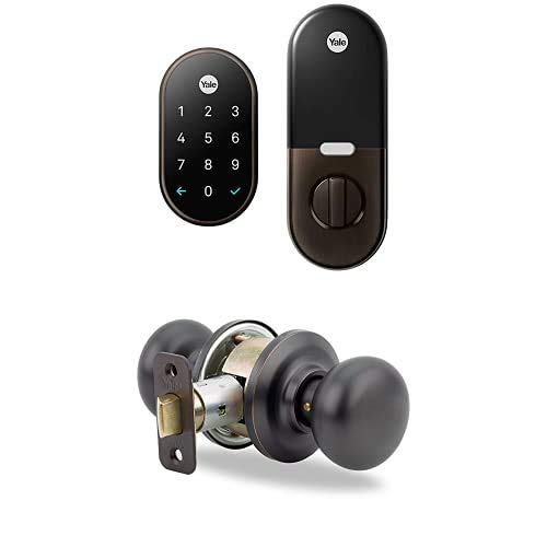 Google Nest x Yale Smart Lock with Matching Knob - Keyless Entry Deadbolt - Bronze Finish for Front Doors & Home Security (Works with Google Assistant & Alexa)