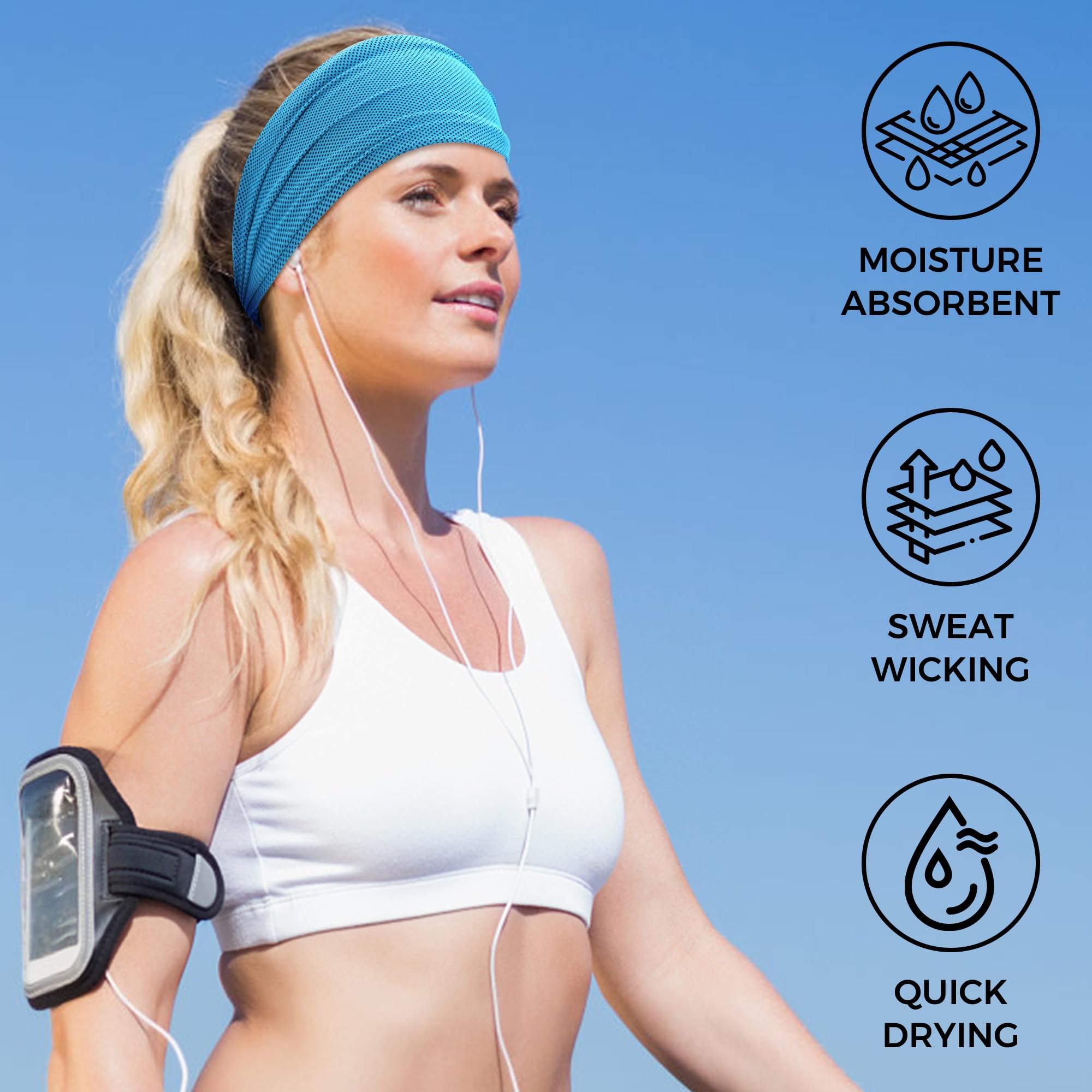 Cooling Workout Headbands for Women & Men - Stretchy Non-Slip Sweat Bands for Running, Yoga, Tennis & Gym - Moisture Wicking Sports Headwear for Active Lifestyles