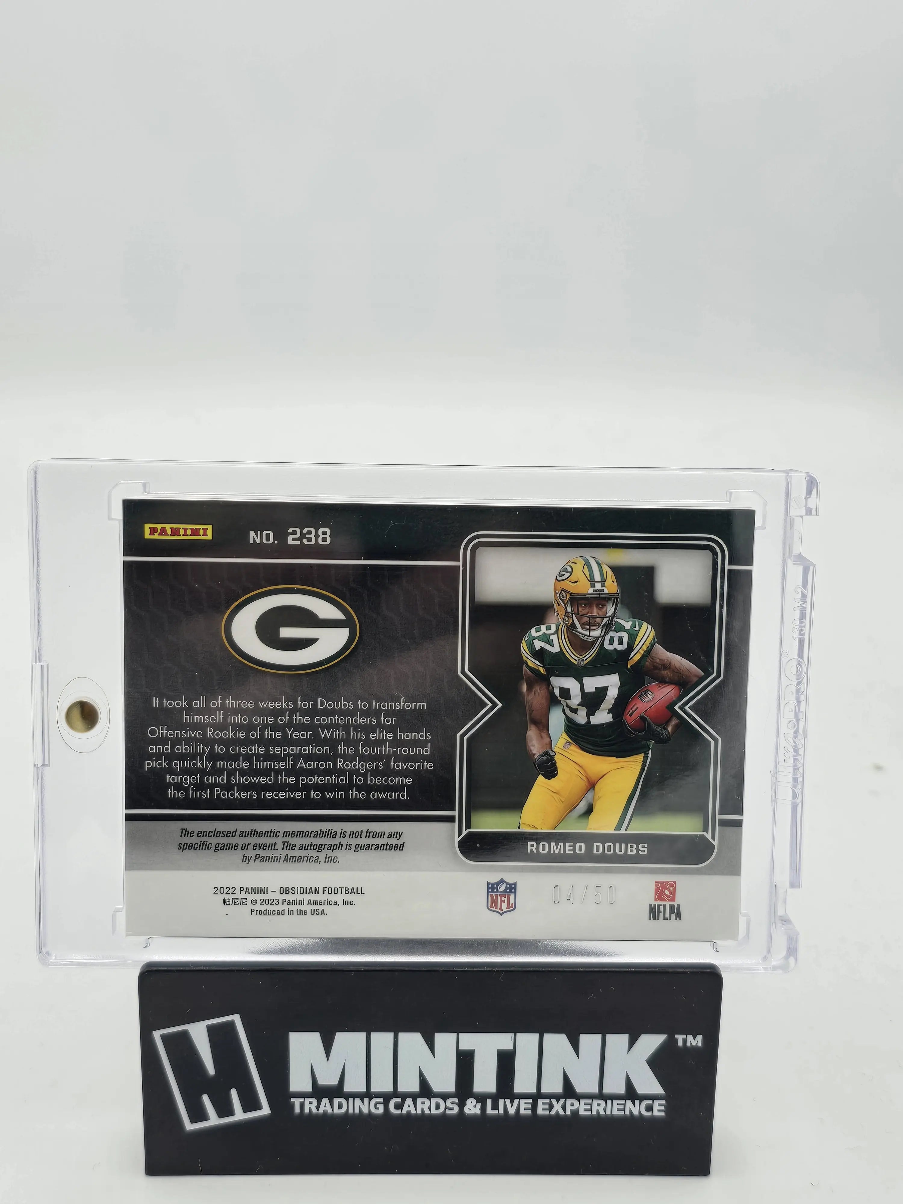 2022 Panini Obsidian Football Romeo Doubs Rookie Patch Auto Green Electric Etch /50 - Rare Collectible for NFL Fans & Sports Memorabilia Collectors - Perfect for Display, Investment, and Fantasy Football Enthusiasts