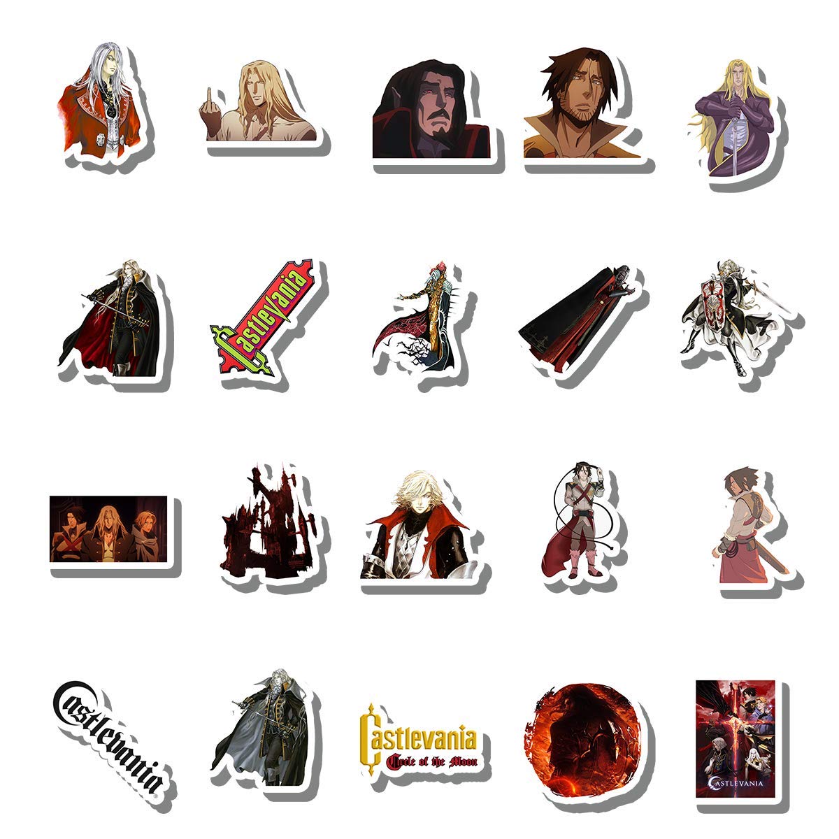 20-Piece Castlevania Aesthetic Vinyl Stickers Pack - Colorful, Waterproof Decals for Water Bottles, Laptops, Scrapbooking, Luggage, Guitars & Skateboards - Perfect for Gaming Fans, DIY Crafts & Personalizing Your Gear