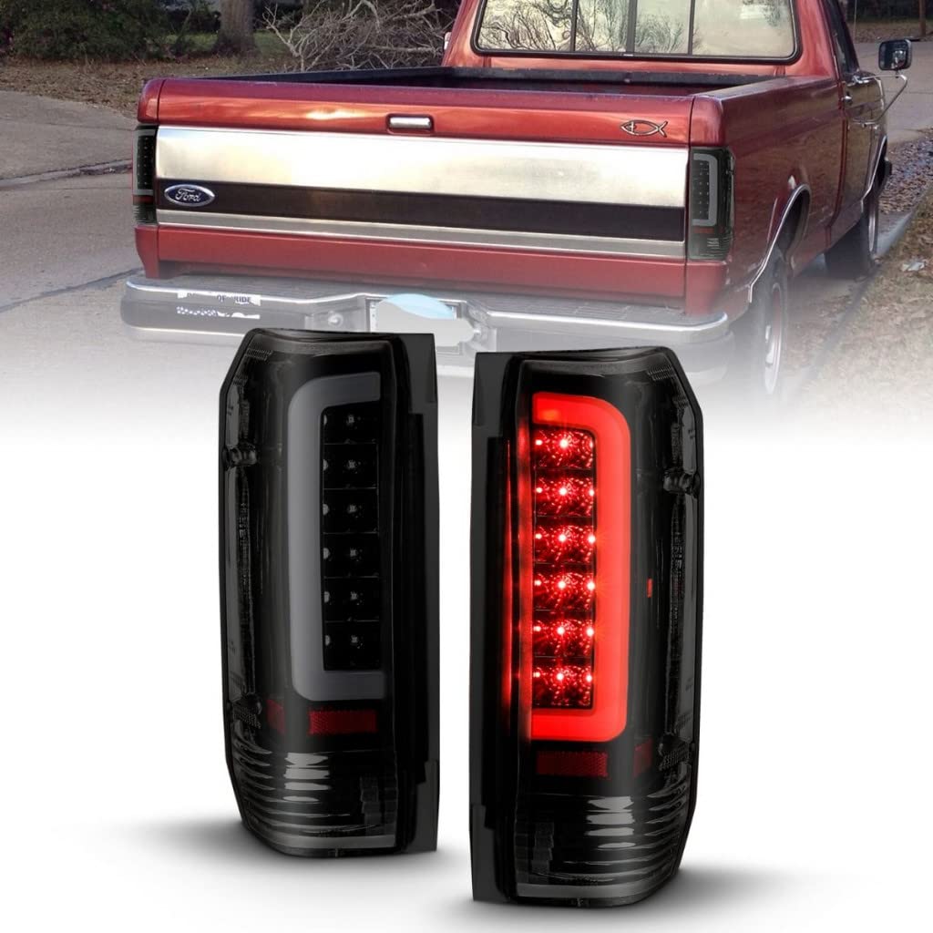 ANZO LED Tail Lights for Ford F-250 1987-1996 - Black Housing with Smoke Lens (Pair) | 311351 | Upgrade Your Truck's Style & Safety for Night Driving