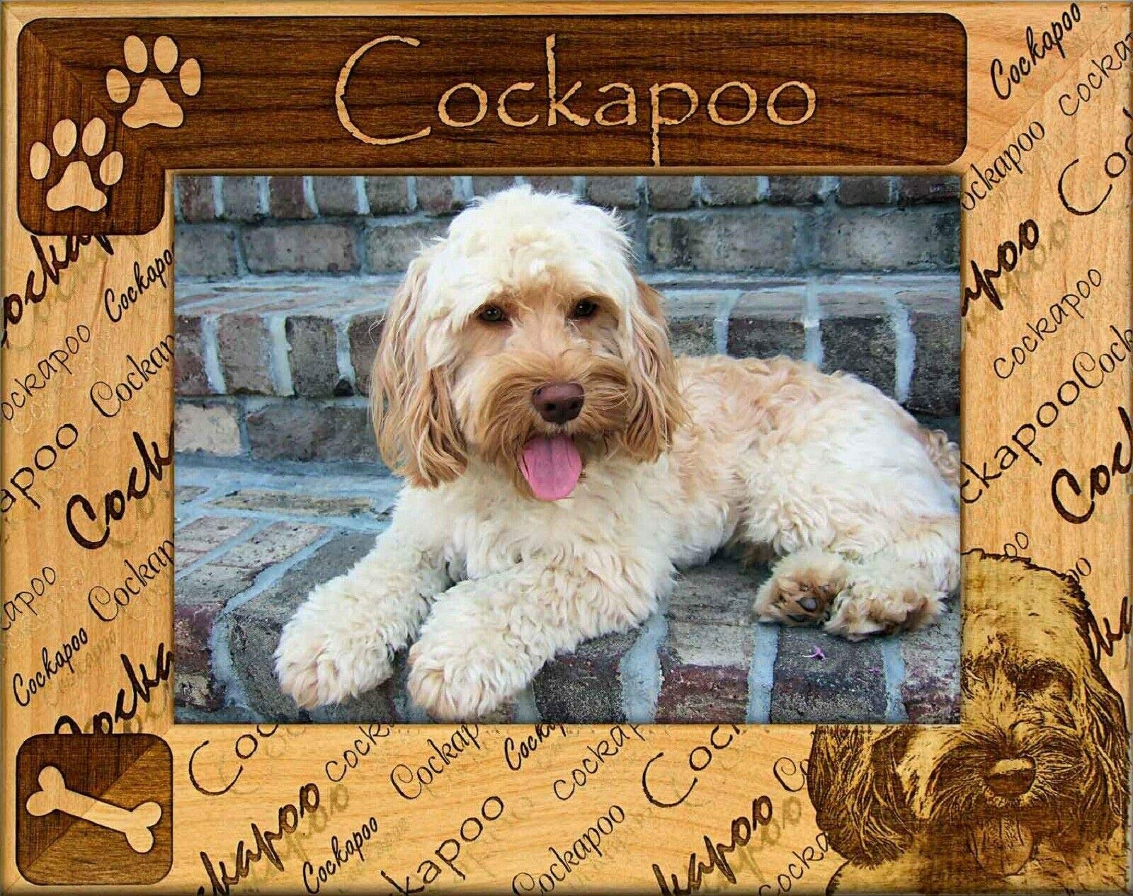 Personalized Cockapoo Dog Laser Engraved Wood Picture Frame 5x7 Inches - Perfect for Pet Memorials, Family Photos & Home Decor Gifts