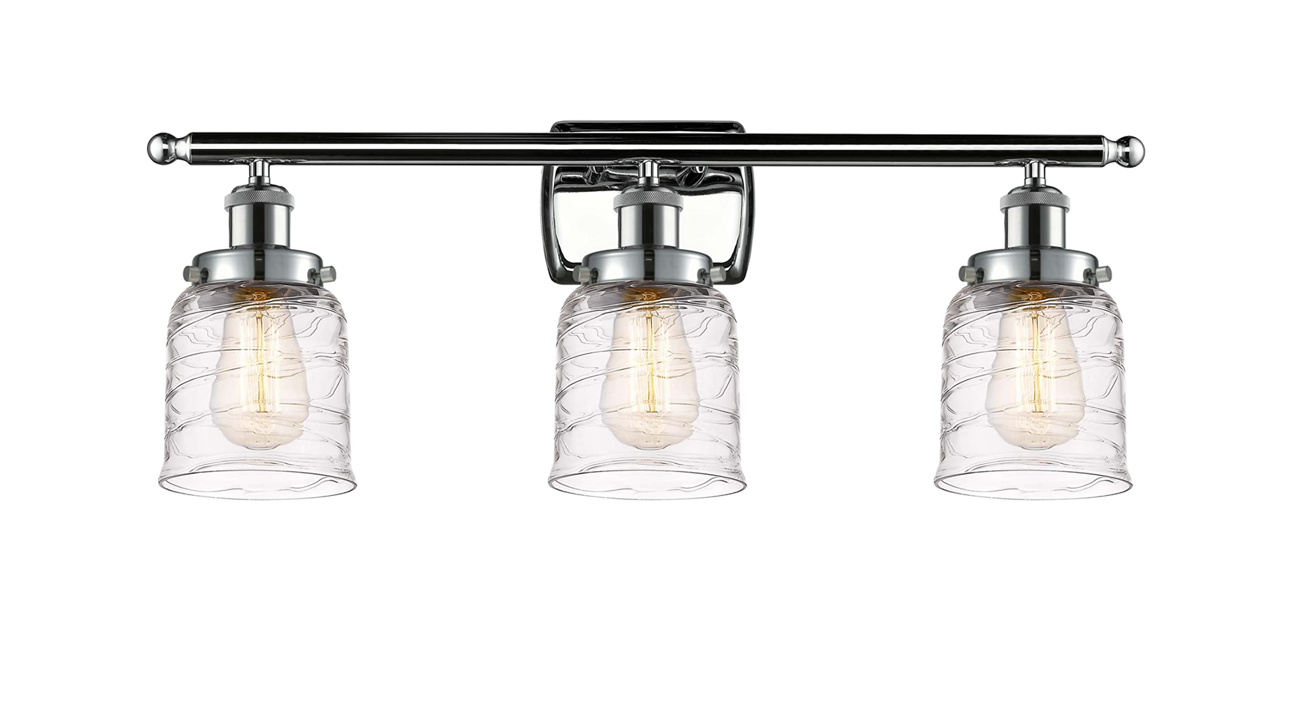 Bell 3 Light Vanity in Polished Chrome - Modern Bathroom Lighting Fixture for Mirror & Makeup Area (916-3W-PC-G513) - Perfect for Home Renovation & Spa-Style Decor