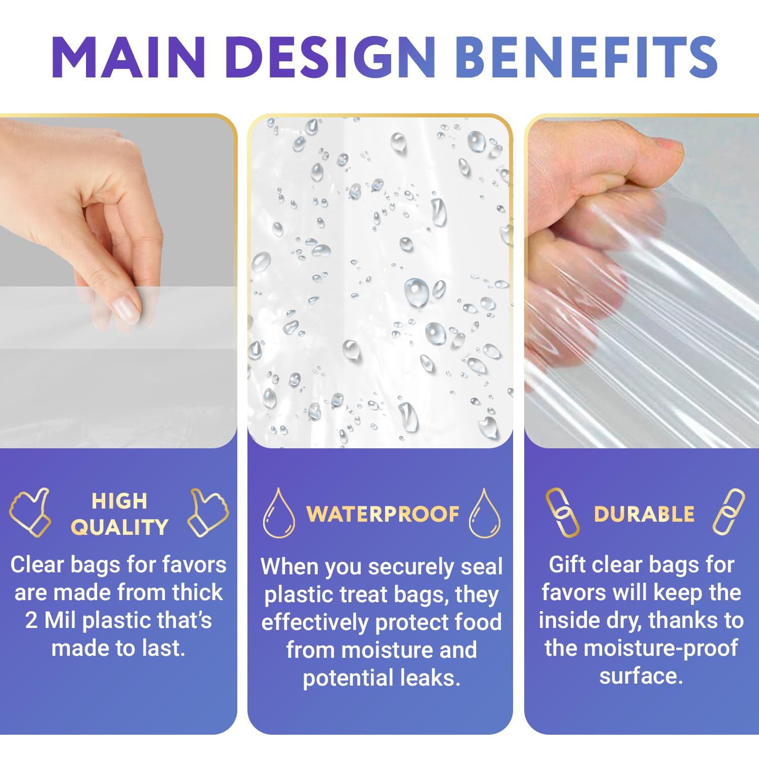 APQ 2 Mil Thick Clear Gusseted Plastic Bags for Food Storage - 24 x 10 x 36 Inches, Pack of 300 Leak-Proof Produce Bags Roll with Open End | Perfect for Grocery Shopping, Party Favors, Gift Wrapping & Bulk Food Packaging