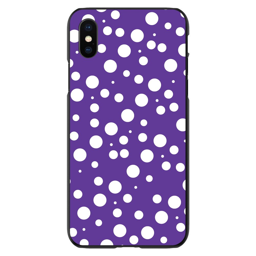 DistinctInk Ultra Slim Hard Plastic Case for iPhone XR (6.1 Inch) - Custom Black Cover with Purple & White Polka Dot Bubbles Pattern - Perfect for Everyday Protection and Stylish Look