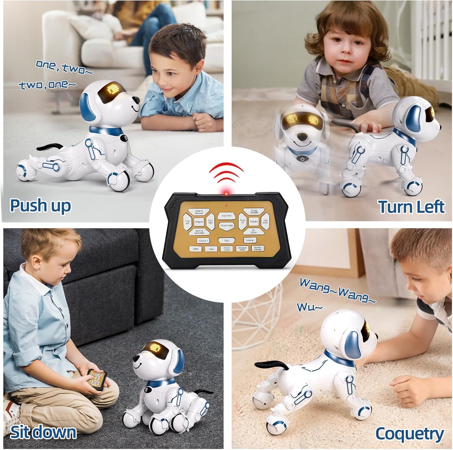 AI Smart Remote Control Robot Dog Toy for Kids 5+ | Programmable Interactive Dancing Robot with LED Eyes & Sound | STEM Educational RC Stunt Pet Toy | Birthday Gift for Boys & Girls | Playtime Companion & Learning Tool (White Blue)