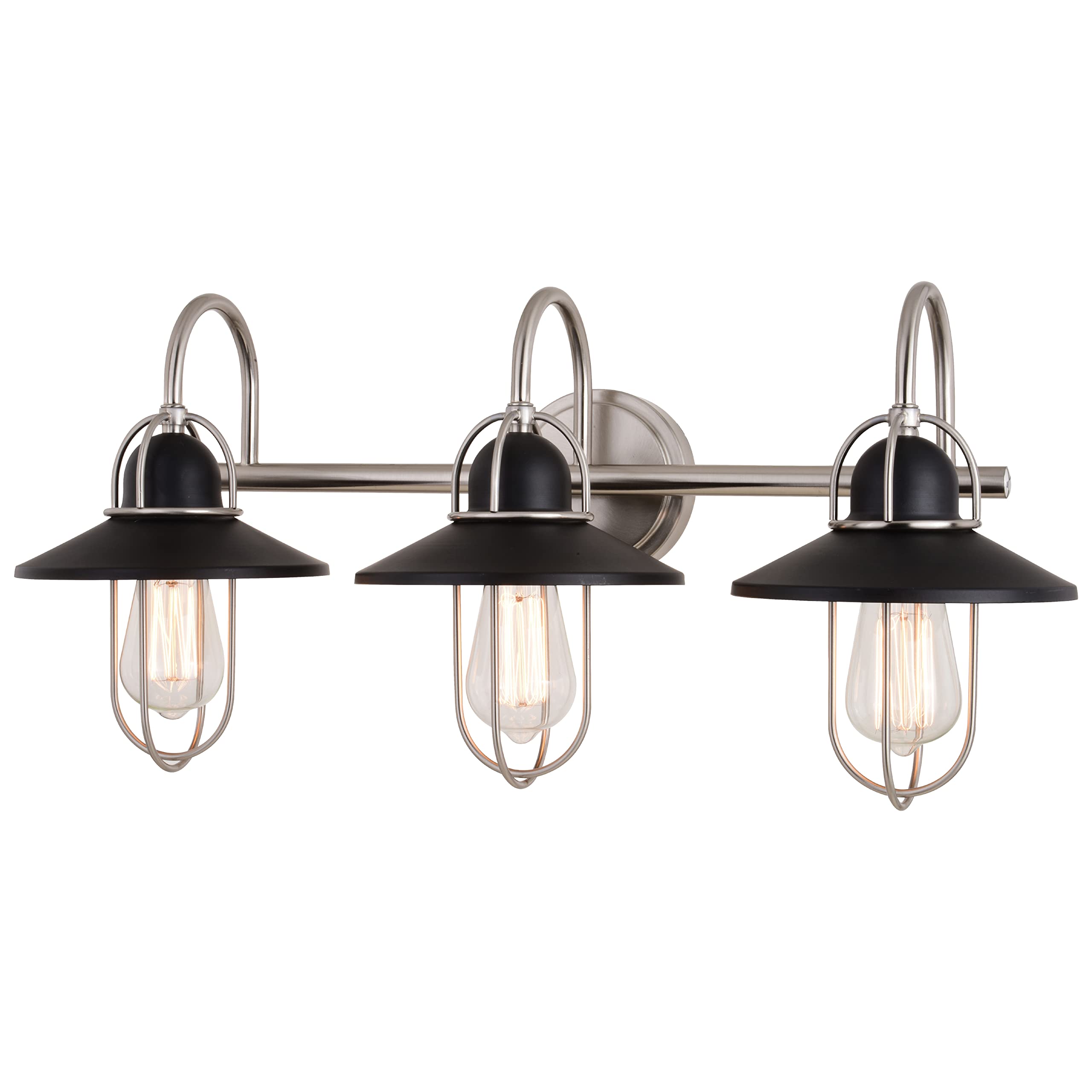 Galena 3-Light Matte Black & Nickel Coastal Bathroom Vanity Light Fixture - Perfect for Beach House, Coastal Cottage & Modern Bathroom Lighting