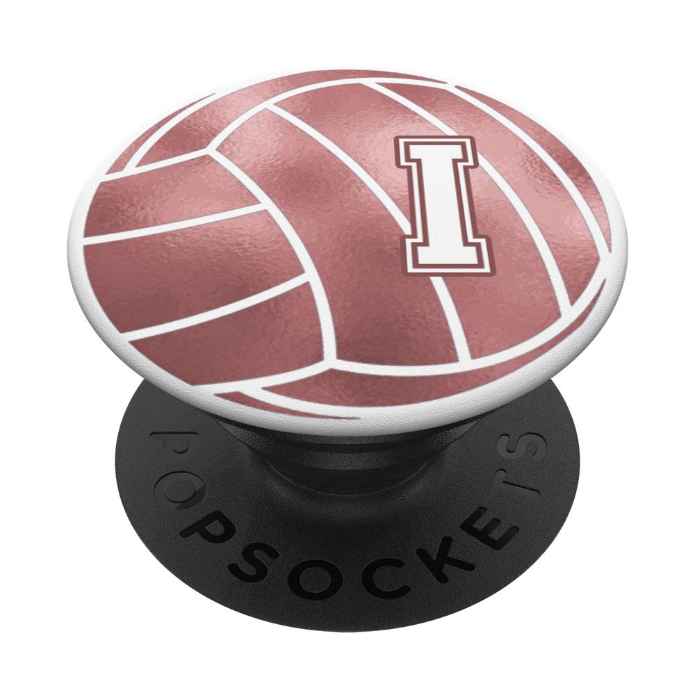Rose Pink Volleyball Phone Grip - Personalized Name Starts with Letter I - Perfect Gift for Volleyball Players & Fans - Ideal for Games, Practice & Everyday Use