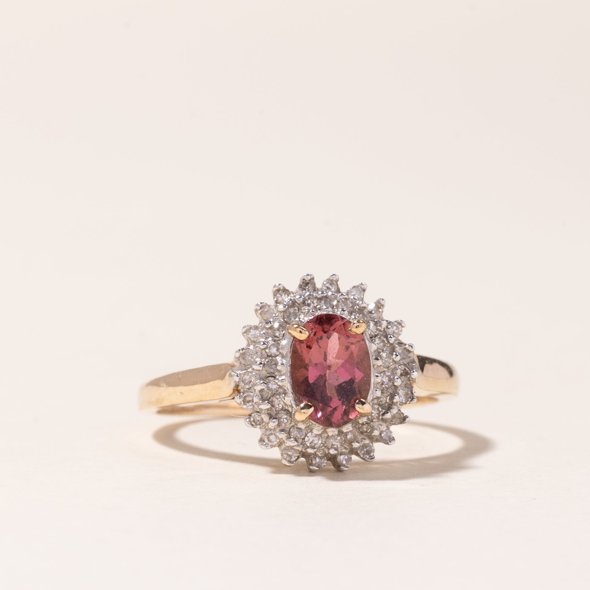10K Yellow Gold Halo Pink Tourmaline & Diamond Ring - 0.77ct Center Stone, 0.18ctw Diamond Accents - Size 8 | Elegant Engagement, Anniversary Gift for Her | Perfect for Weddings, Proposals & Special Occasions