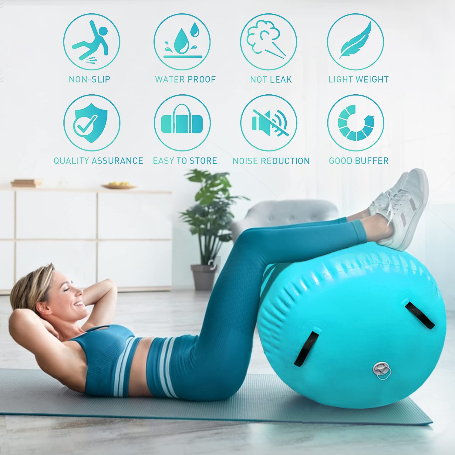 Inflatable Gymnastics Air Barrel Roller Mat - Back Handspring Training Equipment, Tumbling Track for Home & Gym Use - Yoga Balance & Cheerleading Exercise Mat with Electric Air Pump - Perfect for Kids, Adults, Gymnasts & Fitness Enthusiasts