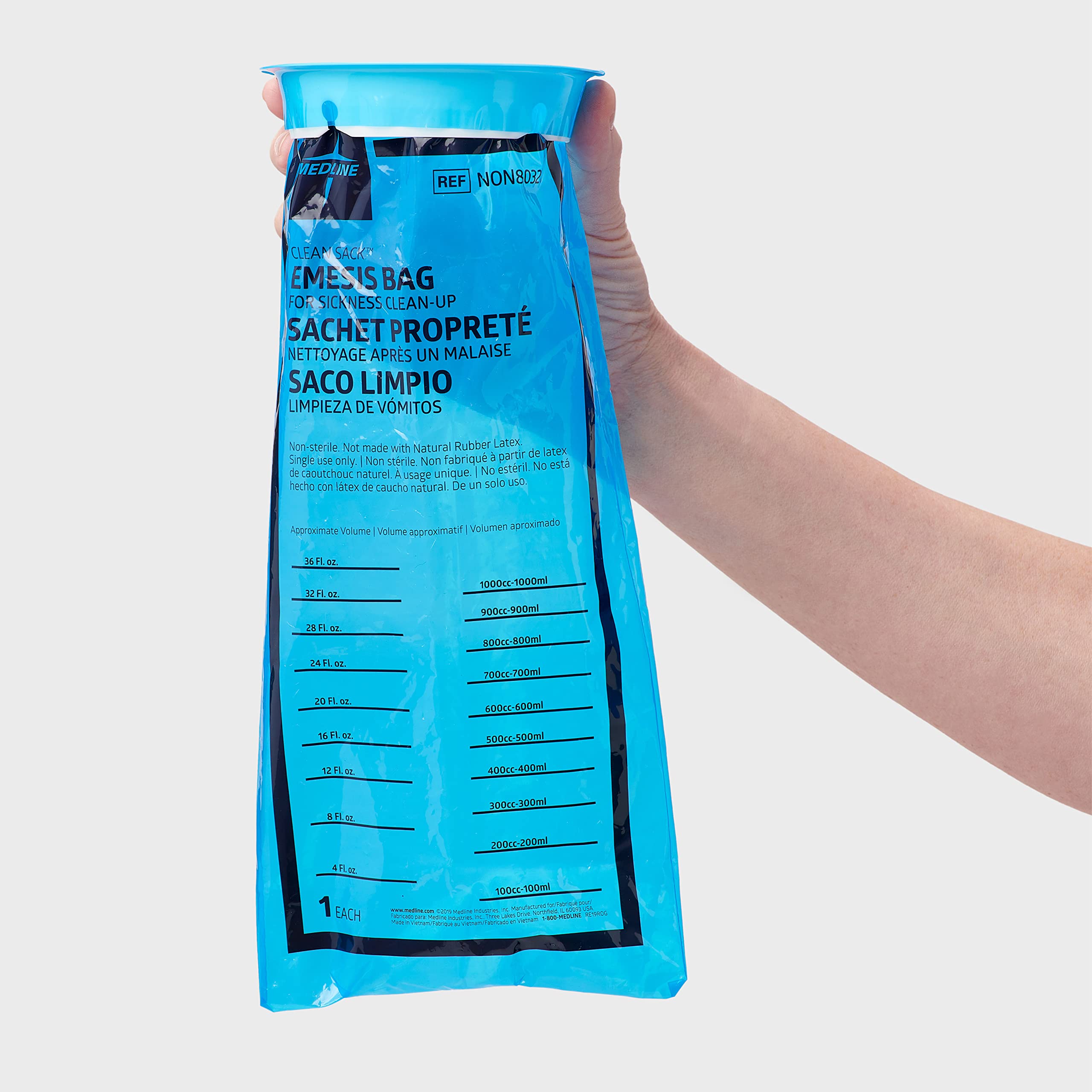 Medline Disposable Blue Emesis Bags with Graduated Markings - 144 Count Case for Motion Sickness, Travel & Medical Use - Perfect for Cars, Boats, Planes & Urgent Care Facilities
