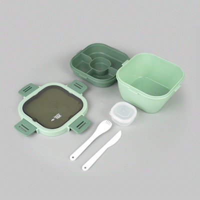 Bento Tek 58 oz BPA-Free Green Lunch Box with Fork & Knife - Microwave Safe, 7.25
